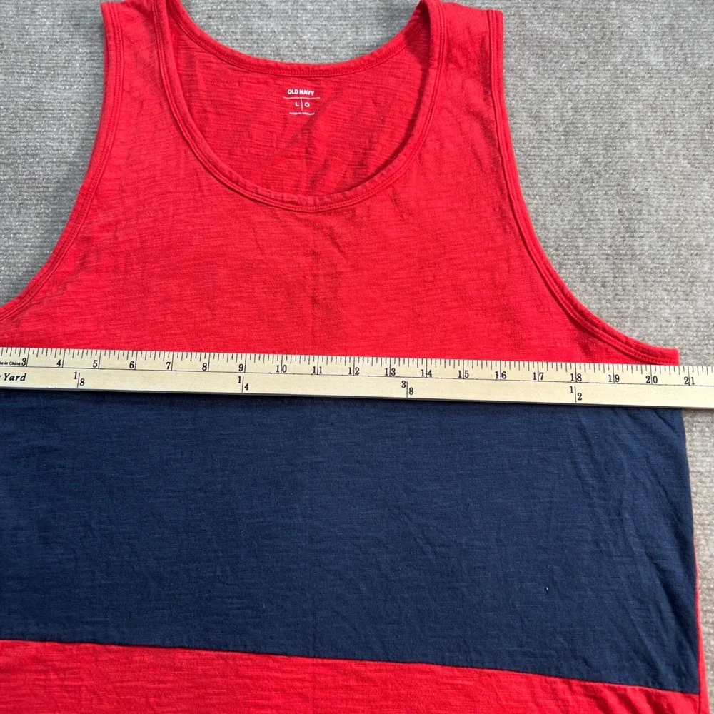 Old Navy Mens Tank Top Bundle Size Large Red Blue Stripe Palm Tree Graphic 2pk